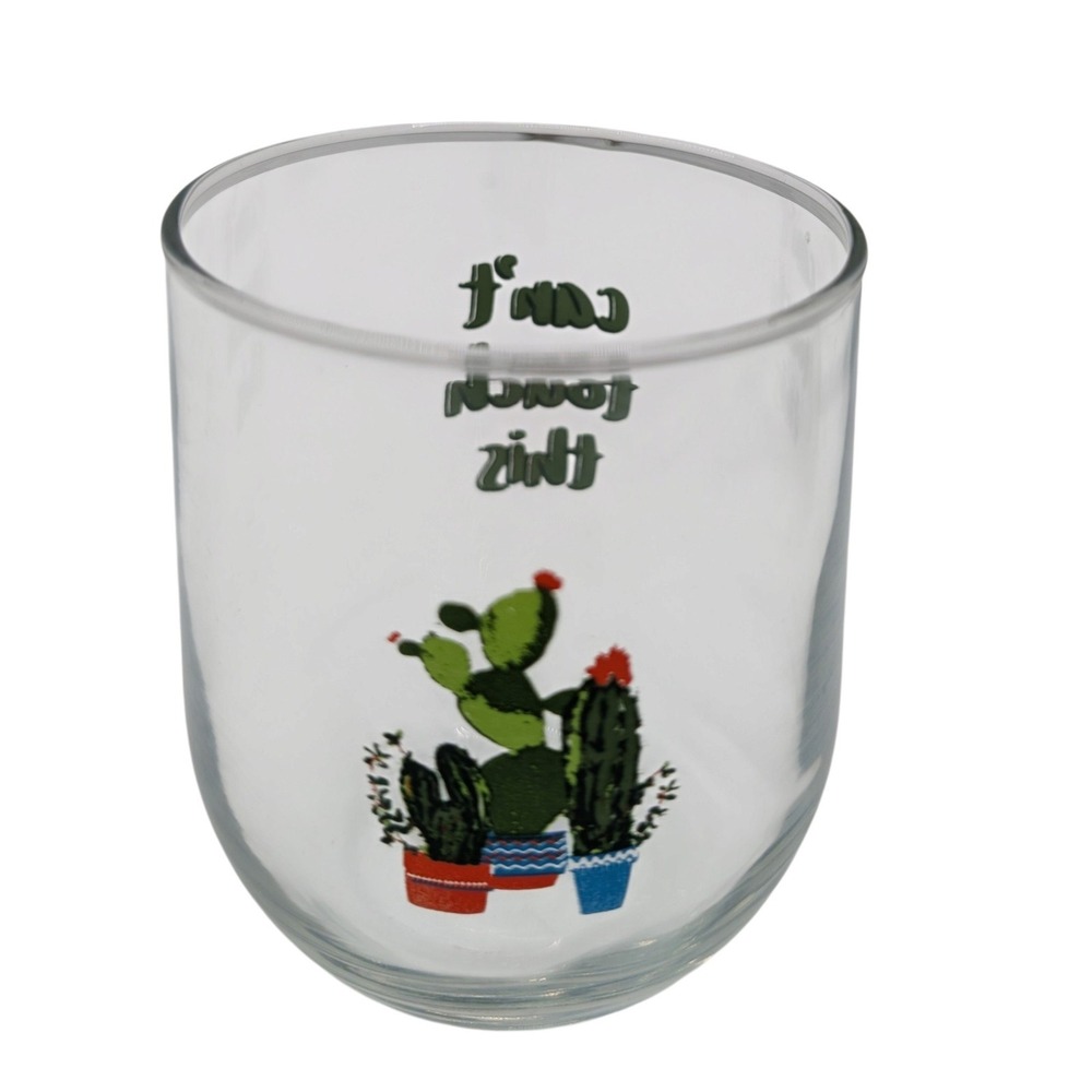 Can't Touch This Cactus Stemless Wine Glass Clear Desert Pun Barware